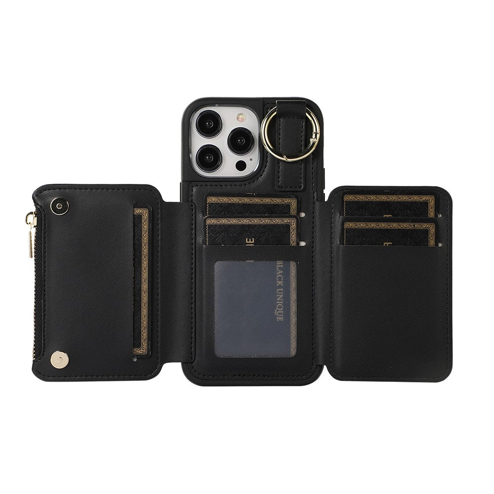 For iPhone 14 PU Leather Phone Case Crossbody Phone Cover Wallet Purse with RFID Blocking Card Holder Black