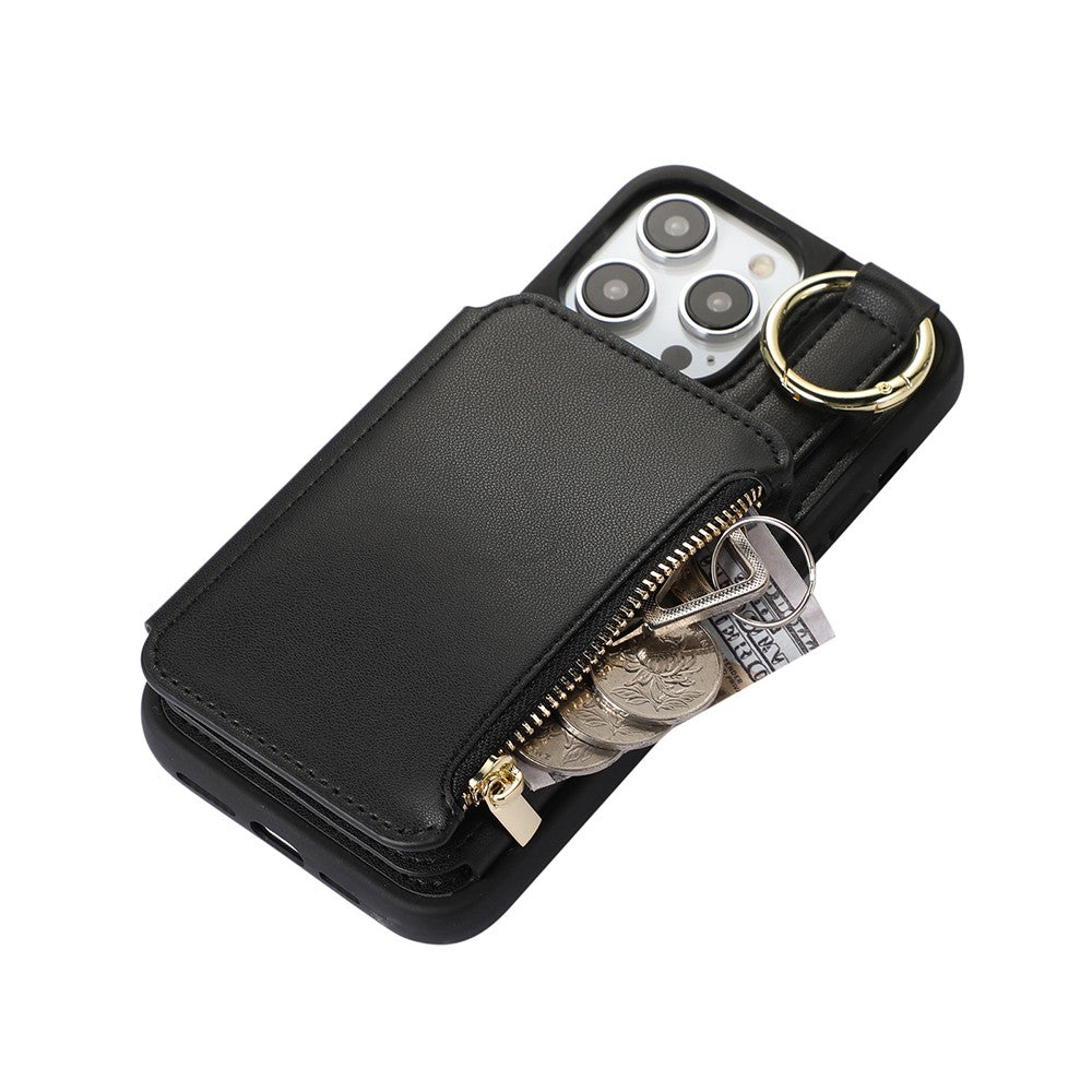 For iPhone 14 Promax PU Leather Phone Case Crossbody Phone Cover Wallet Purse with RFID Blocking Card Holder Black