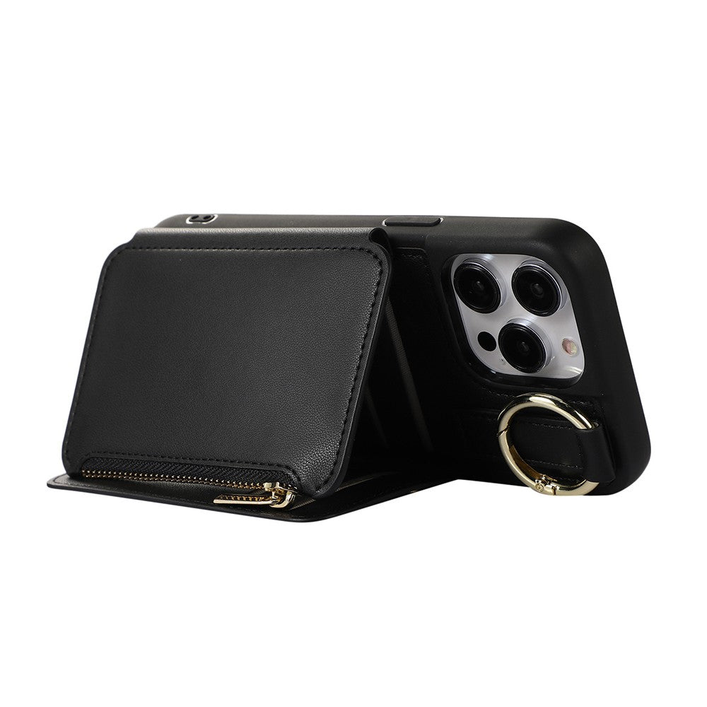 For iPhone 14 Promax PU Leather Phone Case Crossbody Phone Cover Wallet Purse with RFID Blocking Card Holder Black