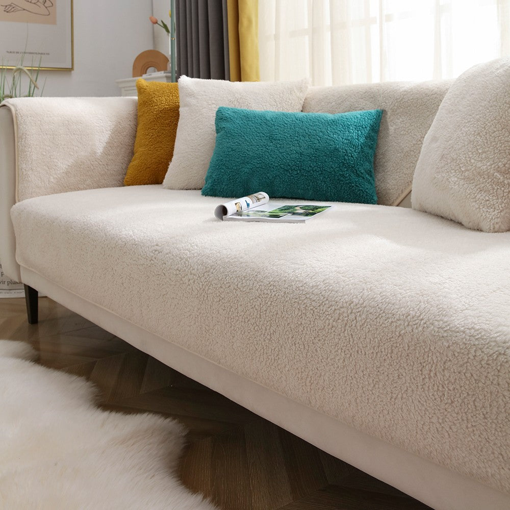 70x180cm Plush Sofa Seat Cushion Cover Anti-slip Couch Seat Slipcover Furniture Protective Cover Beige