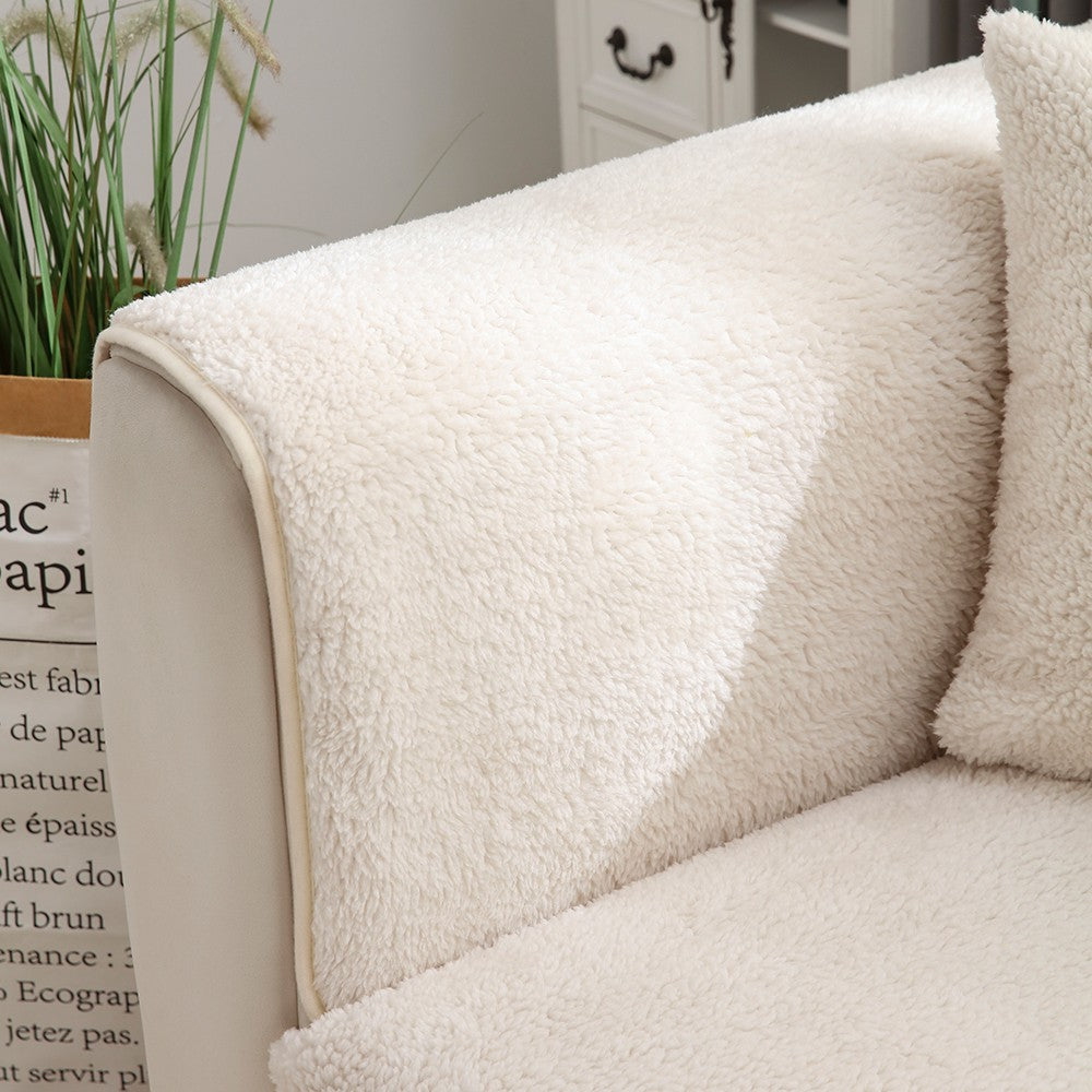 70x210cm Plush Sofa Seat Cushion Cover Anti-slip Couch Seat Slipcover Furniture Protective Cover Beige