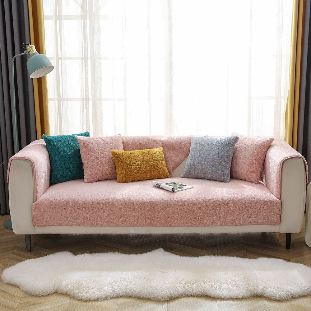 70x150cm Plush Sofa Seat Cushion Cover Anti-slip Couch Seat Slipcover Furniture Protective Cover Pink
