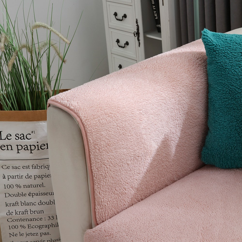 70x70cm Plush Sofa Seat Cushion Cover Anti-slip Couch Seat Slipcover Furniture Protective Cover Pink