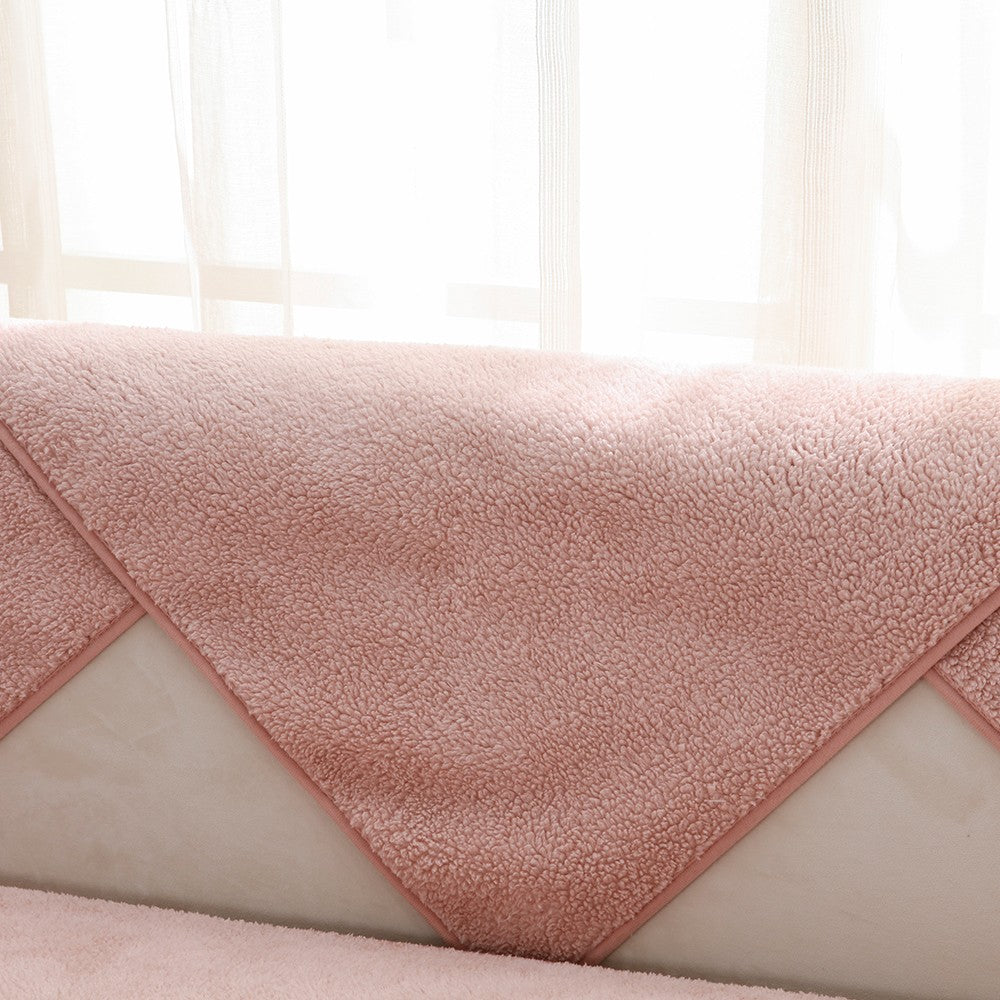 70x150cm Plush Sofa Seat Cushion Cover Anti-slip Couch Seat Slipcover Furniture Protective Cover Pink