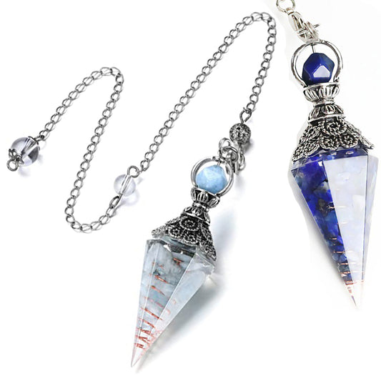 2X Resin Pendant Chakra Pendant Reiki Hexagonal Dowsing Pendulum Blue Light Blue