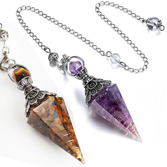 2 X Resin Pendants Chakra Pendants Reiki Hexagonal Dowsing Pendulum Brown Purple