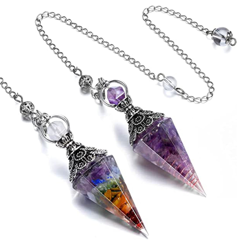 2X Resin Pendant Chakra Pendant Reiki Hexagonal Dowsing Pendulum Colorful Purple