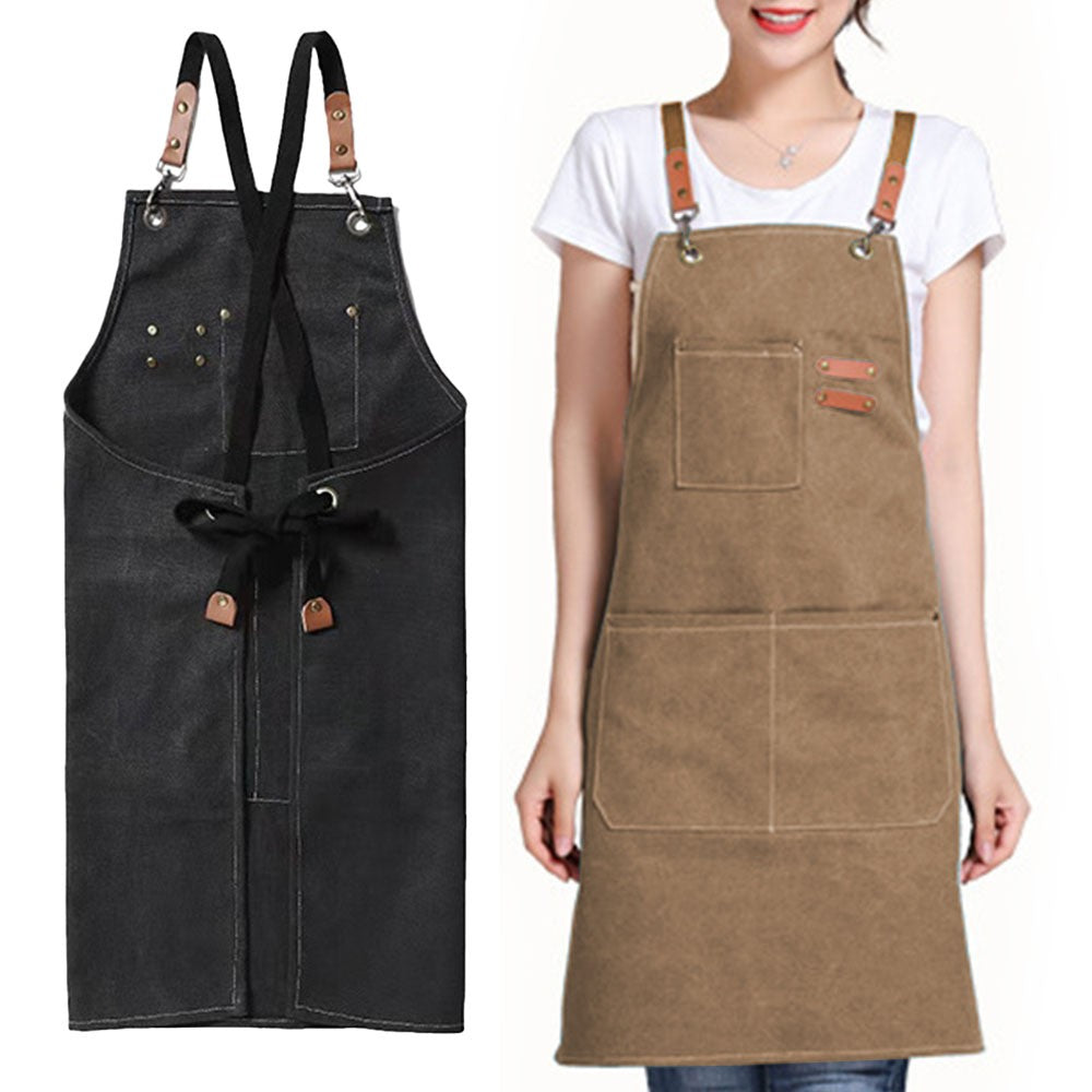 2 X Cotton Aprons Kitchen Cooking Apron Gardening Apron with Pockets Black and Brown