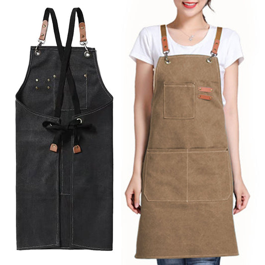 2 X Cotton Aprons Kitchen Cooking Apron Gardening Apron with Pockets Black and Brown