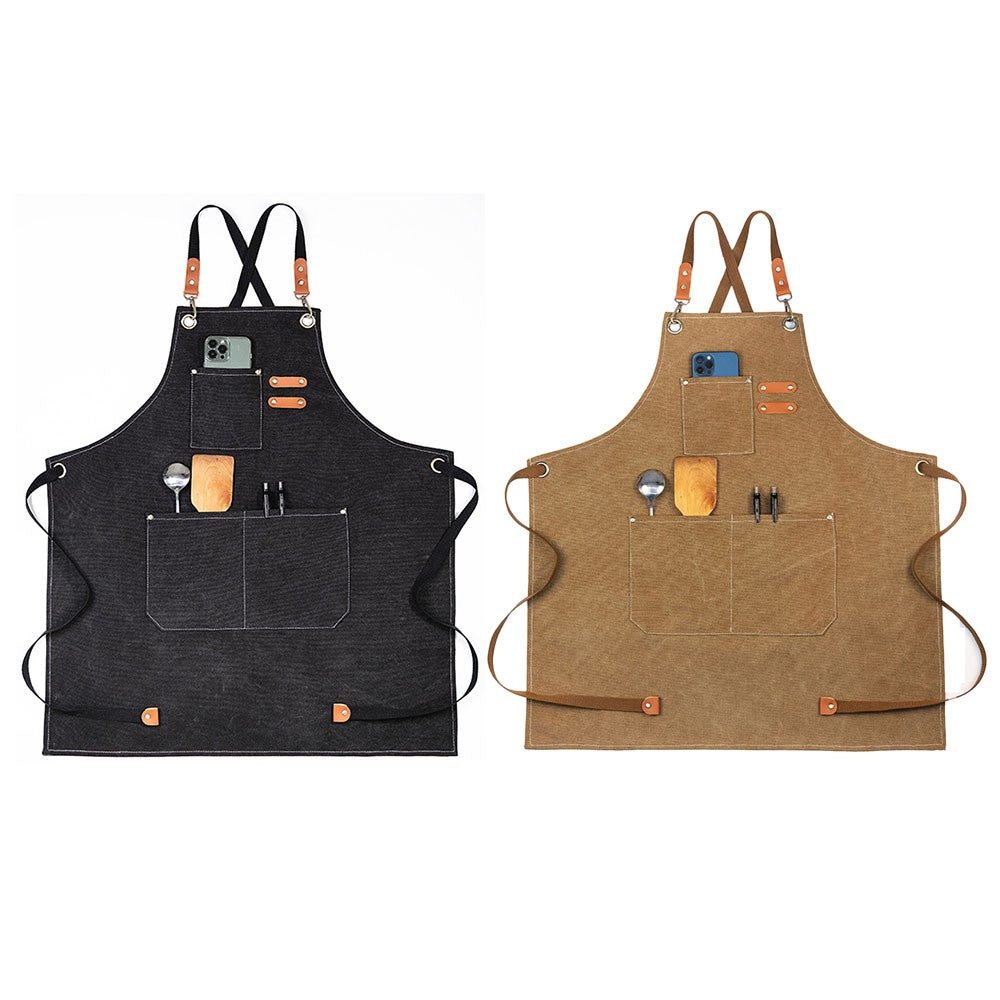 2 X Cotton Aprons Kitchen Cooking Apron Gardening Apron with Pockets Black and Brown