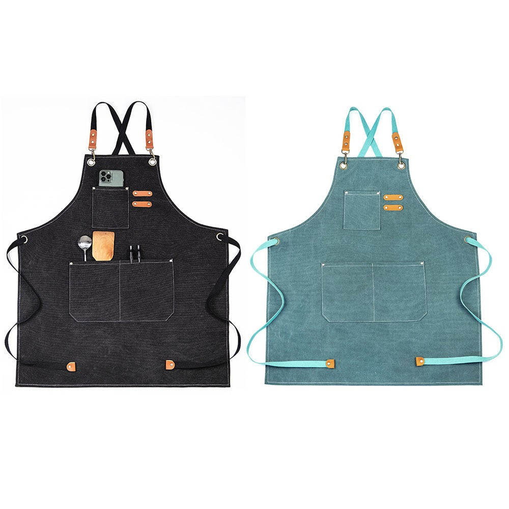 2 X Cotton Aprons Kitchen Cooking Apron Gardening Apron with Pockets Black and Turquoise
