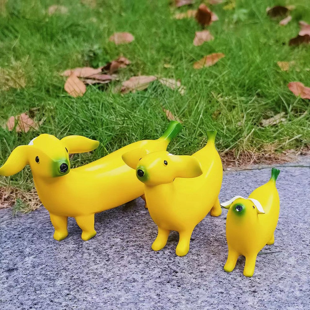 13cm Cute Banana Dog Garden Statues Figurines Desktop Ornament Home Garden Decor
