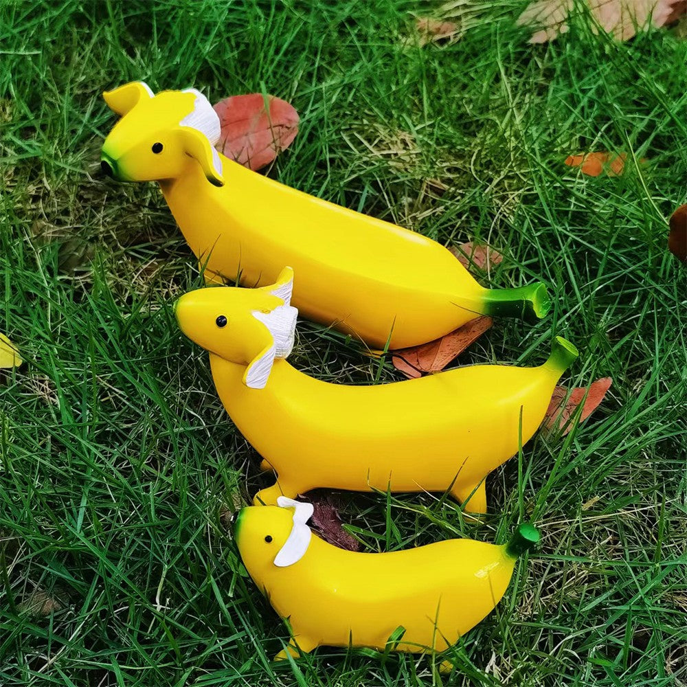 19cm Cute Banana Dog Garden Statues Figurines Desktop Ornament Home Garden Decor