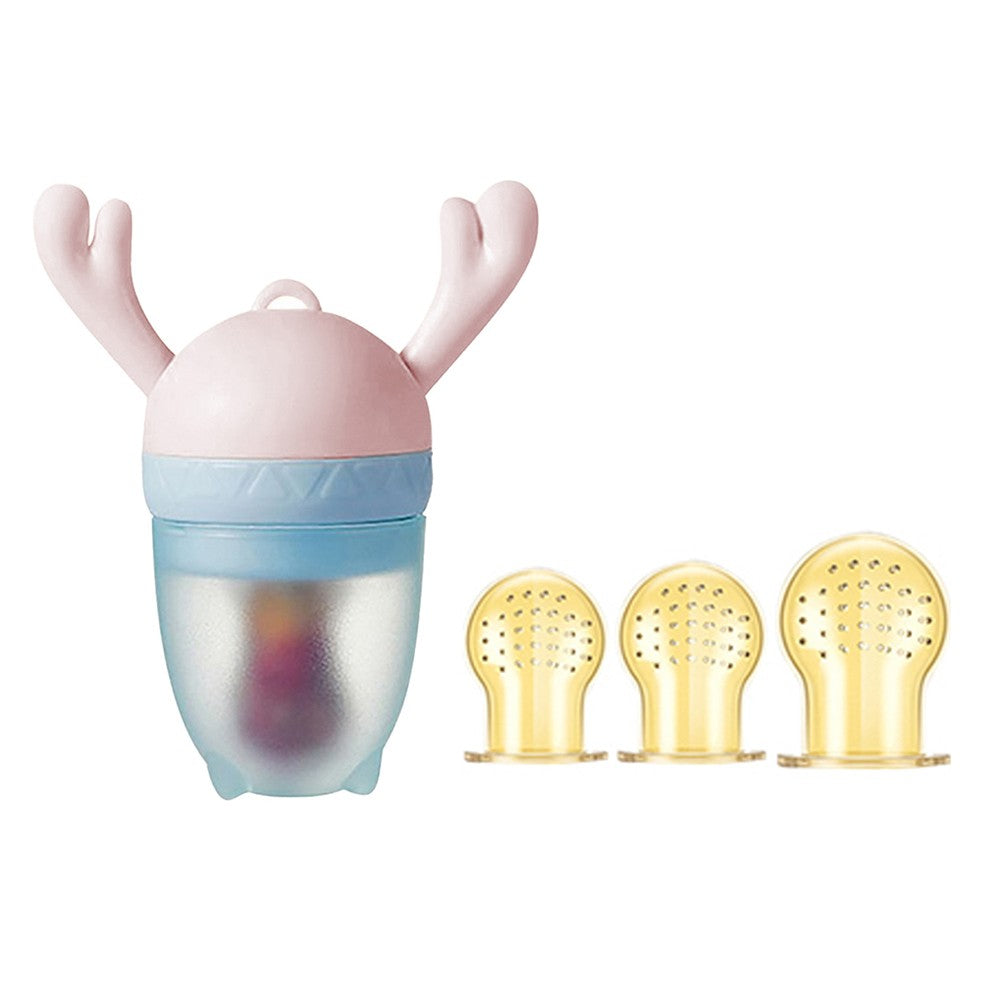 FDA Approved Baby Fresh Fruit Food Feeder Pacifier Set Silicone Feeding Nipple Pink