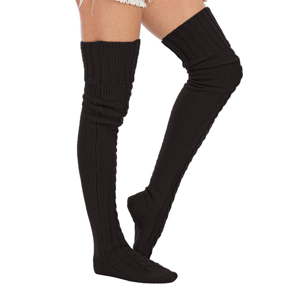 2 Pairs of 75cm Solid Over the Knee Knitted Socks Winter Long Socks Black and White