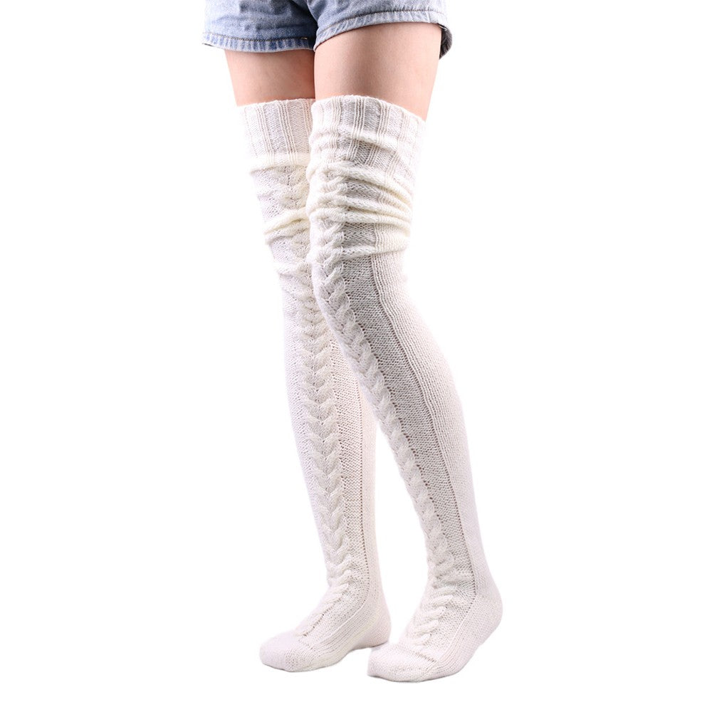 2 Pairs of 75cm Solid Over the Knee Knitted Socks Winter Long Socks Black and White
