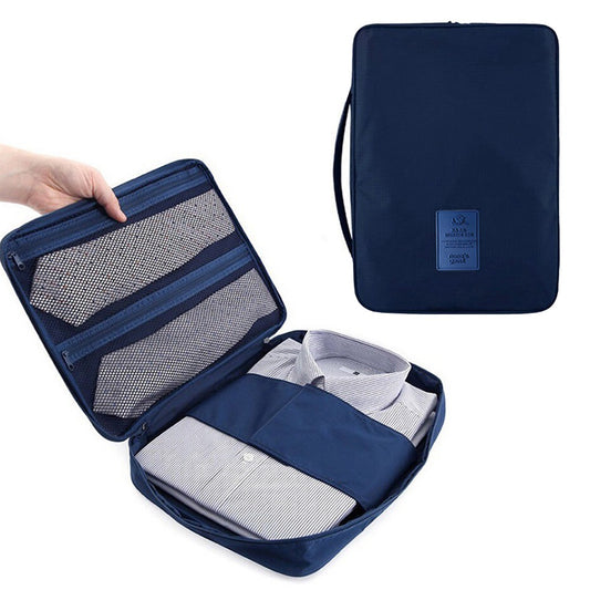 Shirt Tie Packing Bag Travel Storage Pouch Wrinkle-proof Shirt Organizer for Business Trip Navy Blue