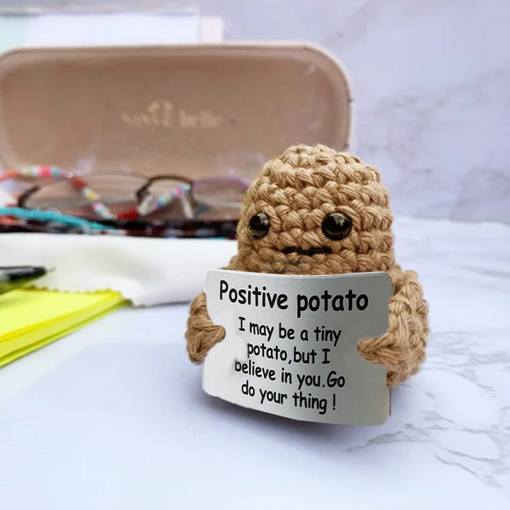 2 X Positive Potato Dolls with Positivity Affirmation Card Knitted Potato Inspired Toy Desktop Decoration