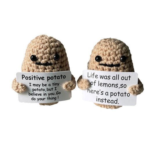 2 X Positive Potato Dolls with Positivity Affirmation Card Knitted Potato Inspired Toy Desktop Decoration