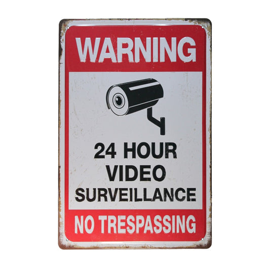 1Pc 30x20cm 24 Hour Video Surveillance Sign Metal Warning Sign for Home Business CCTV Security Camera