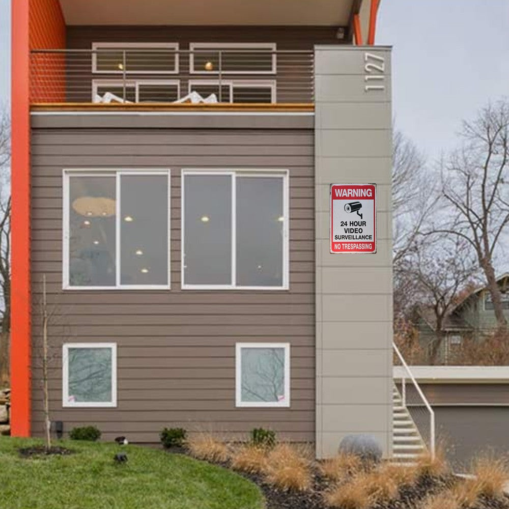 1Pc 30x20cm 24 Hour Video Surveillance Sign Metal Warning Sign for Home Business CCTV Security Camera