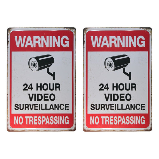 2Pcs 30x20cm 24 Hour Video Surveillance Sign Metal Warning Sign for Home Business CCTV Security Camera