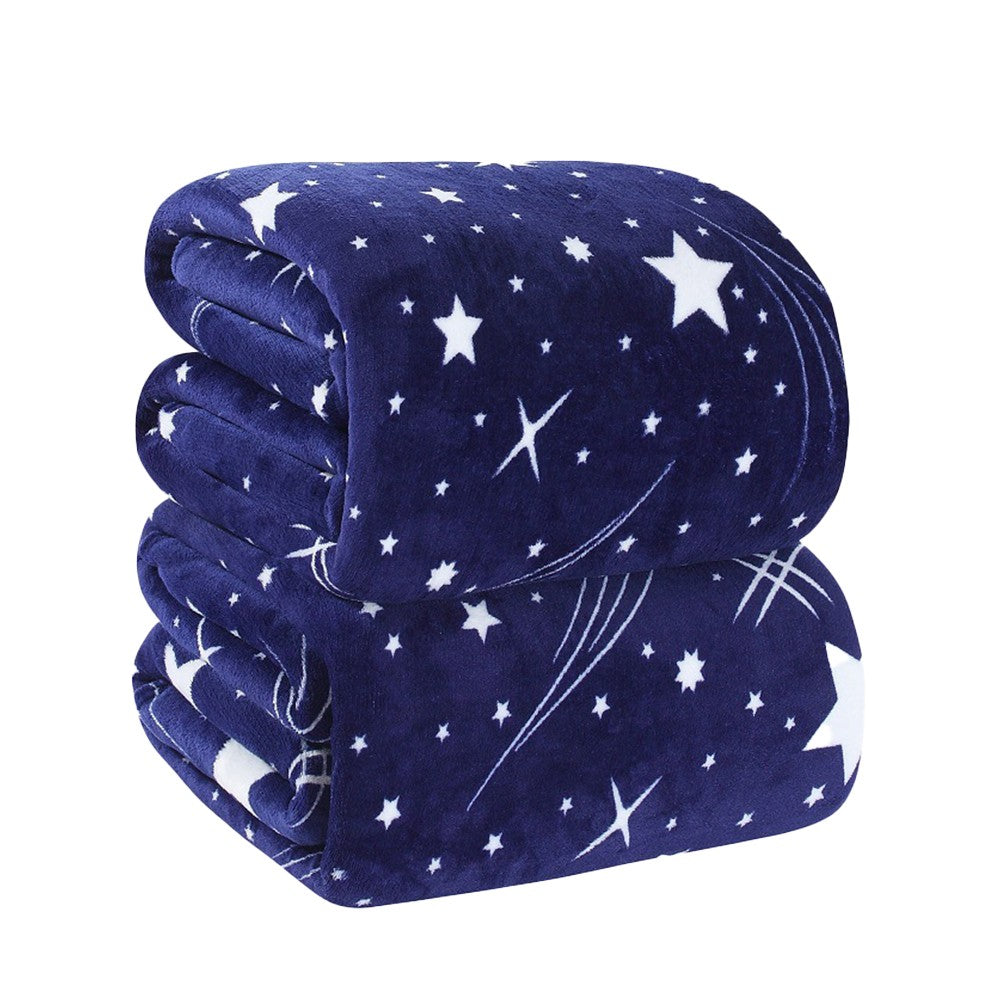 150x200cm Printed Flannel Throw Blanket Soft Sofa Blanket Starry Sky Style