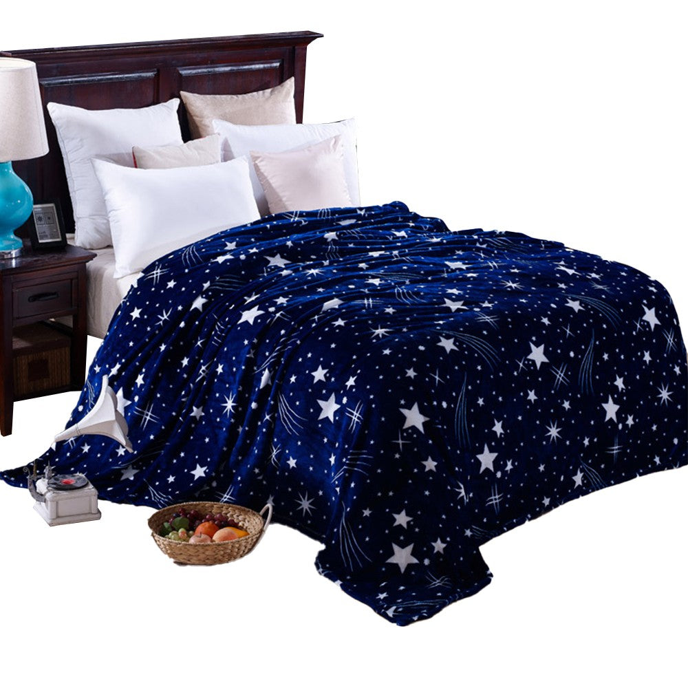200x230cm Printed Flannel Throw Blanket Soft Sofa Blanket Starry Sky Style