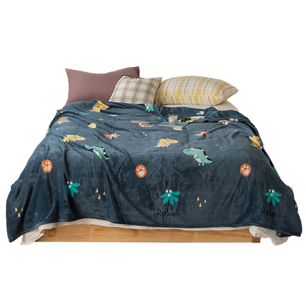 200x230cm Printed Flannel Throw Blanket Soft Sofa Blanket Dinosaur Style