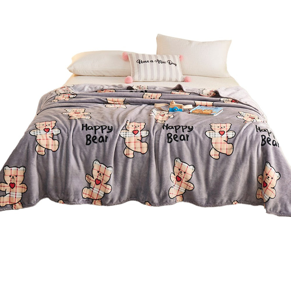 200x230cm Printed Flannel Throw Blanket Soft Sofa Blanket Bear Style