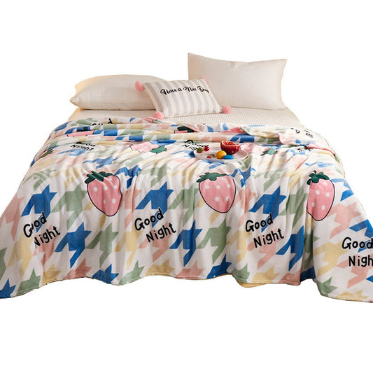 180x200cm Printed Flannel Throw Blanket Soft Sofa Blanket Strawberry Style