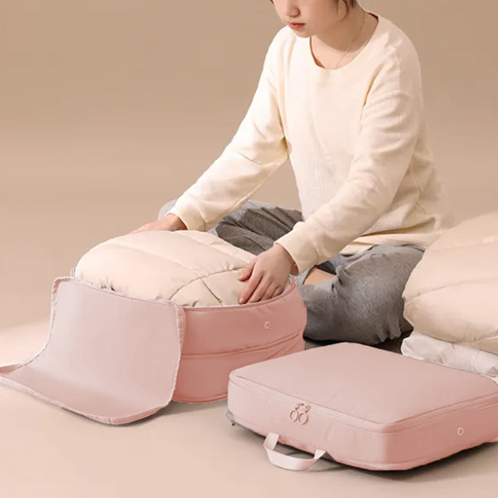 2Pcs Compression Storage Bag Travel Packing Cube Seasonal Clothes Organizer Bag Pink