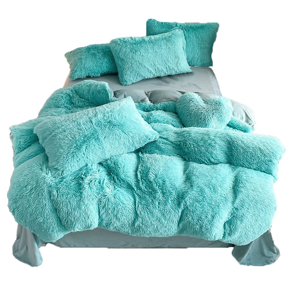 For Double Plush Bedding Set Soft Fluffy Duvet Cover Quilt Covers Pillowcase Blue