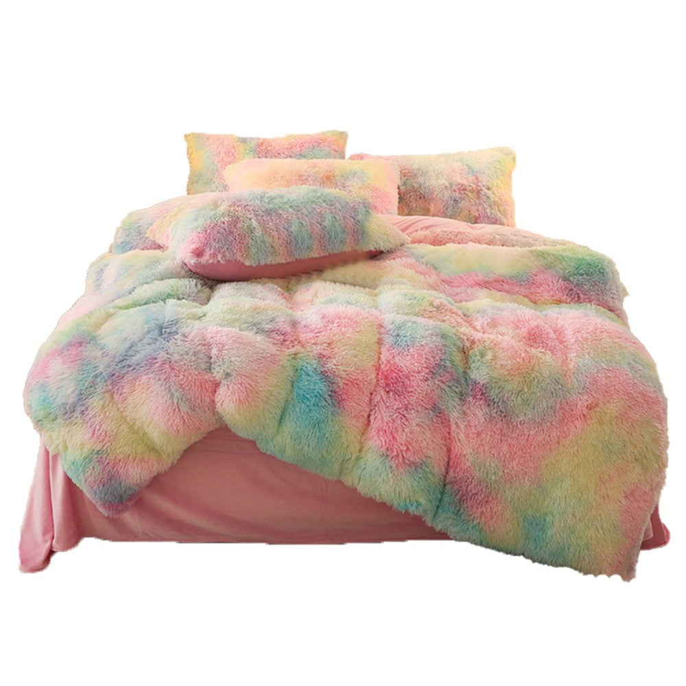 For Queen Plush Bedding Set Soft Fluffy Duvet Cover Quilt Covers Pillowcase Multicolor