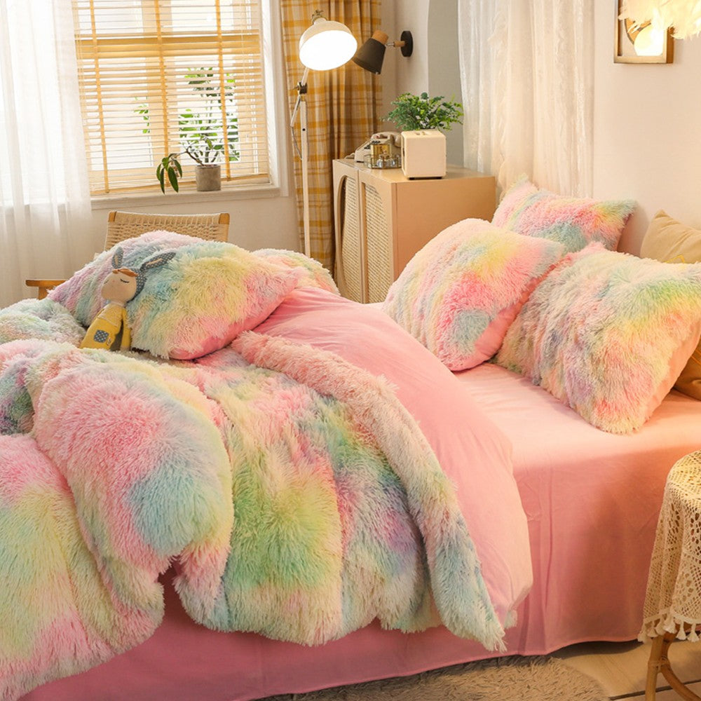 For Queen Plush Bedding Set Soft Fluffy Duvet Cover Quilt Covers Pillowcase Multicolor
