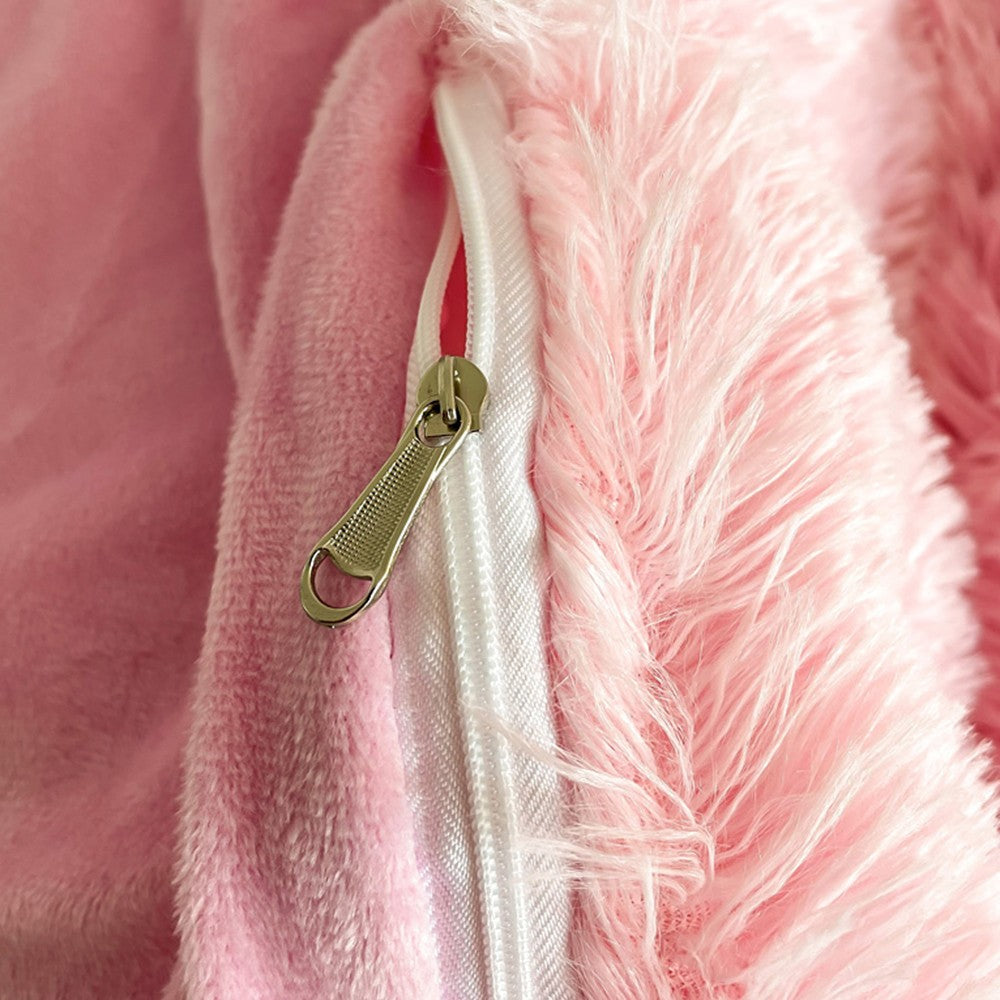 Queen Sized Plush Duvet Cover Pink Pillow Case Fluffy Quilt Cover Shaggy Bedding Set