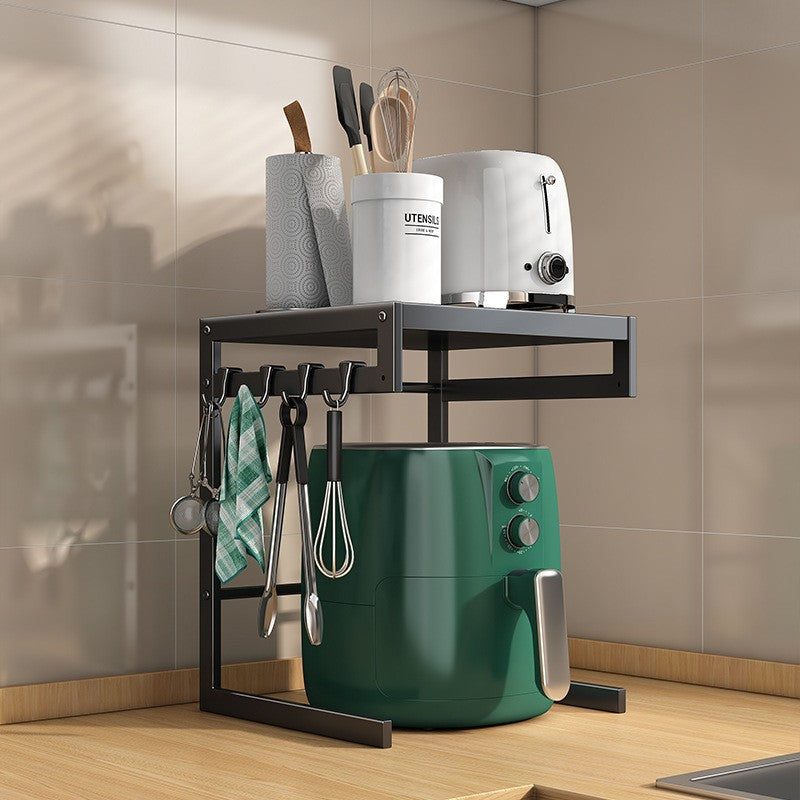 2-Tier Air Fryer Storage Rack Metal Storage Rack Kitchen Counter Organizer Black