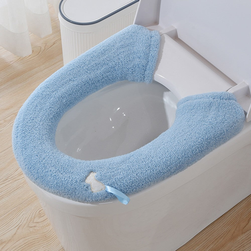 4Pcs Elastic Winter Warm Toilet Seat Cover Closestool Seat Mat with Handle Style