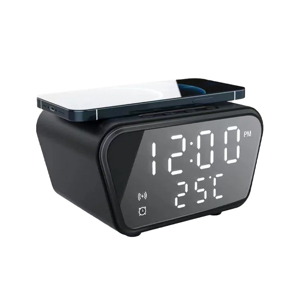15W Digital Alarm Clock with Wireless Charging Fast Wireless Charger Station Black