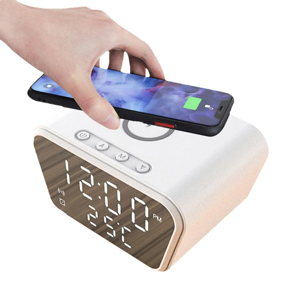 15W Digital Alarm Clock with Wireless Charging Fast Wireless Charger Station White