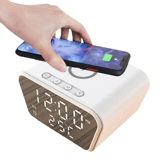 15W Digital Alarm Clock with Wireless Charging Fast Wireless Charger Station White