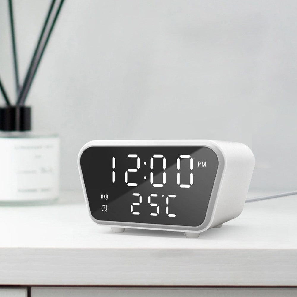 15W Digital Alarm Clock with Wireless Charging Fast Wireless Charger Station White