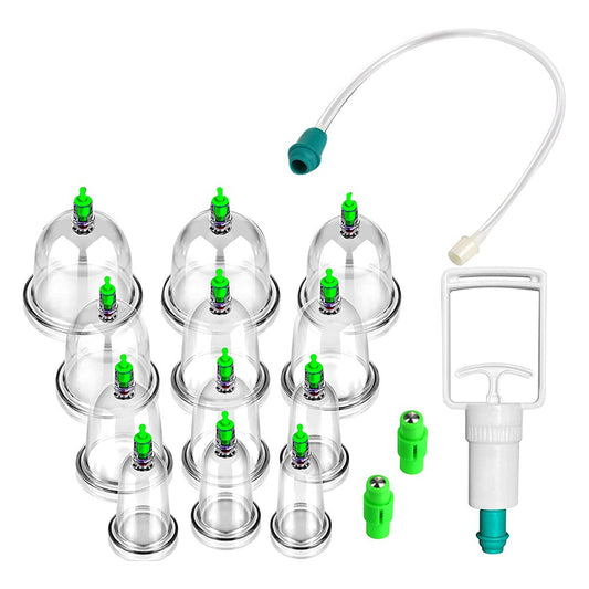 12Pcs Chinese Cupping Set Vacuum Suction Cups Massage Therapy Kit with Hand Pump
