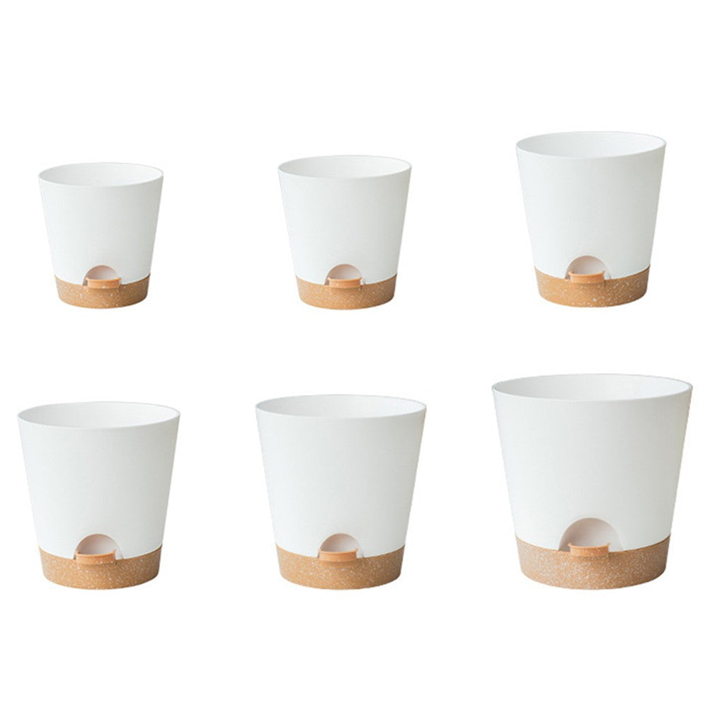 6Pcs Self Watering Pot Planters Garden Plastic Flower Pots with Drainage Hole White