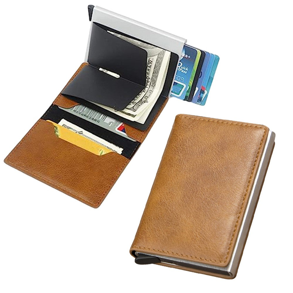 Mens RFID Blocking Credit Card Holder PU Leather Money Cash Wallet Clip Purse Brown