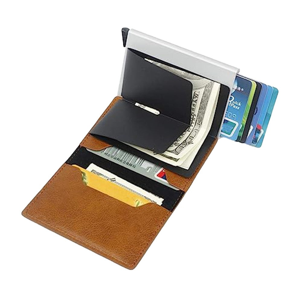 Mens RFID Blocking Credit Card Holder PU Leather Money Cash Wallet Clip Purse Brown