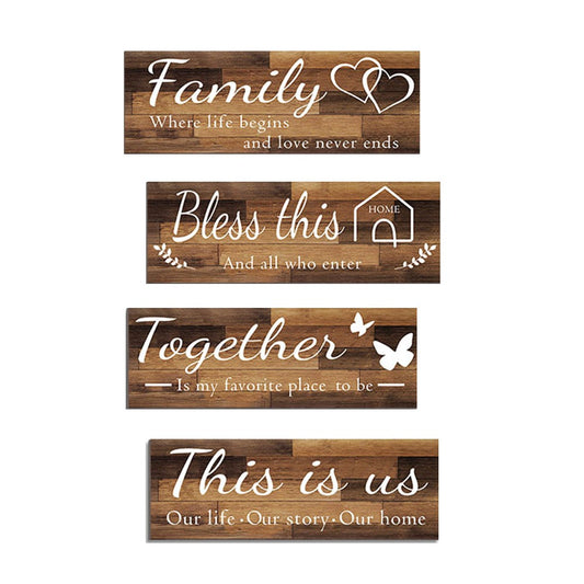 Set of 4Pcs Home Wall Signs Wall Art Decor Farmhouse Entryway Hanging Sign Brown