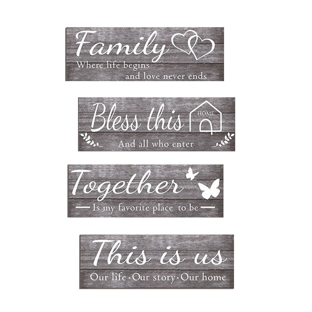 Set of 4Pcs Home Wall Signs Wall Art Decor Farmhouse Entryway Hanging Sign Grey