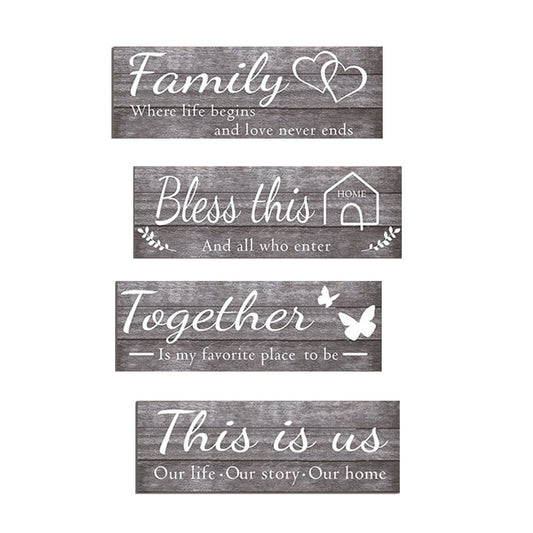 Set of 4Pcs Home Wall Signs Wall Art Decor Farmhouse Entryway Hanging Sign Grey