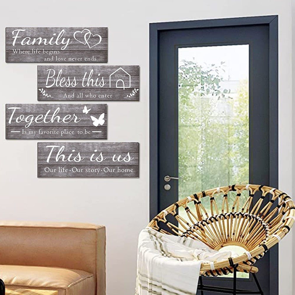 Set of 4Pcs Home Wall Signs Wall Art Decor Farmhouse Entryway Hanging Sign Grey